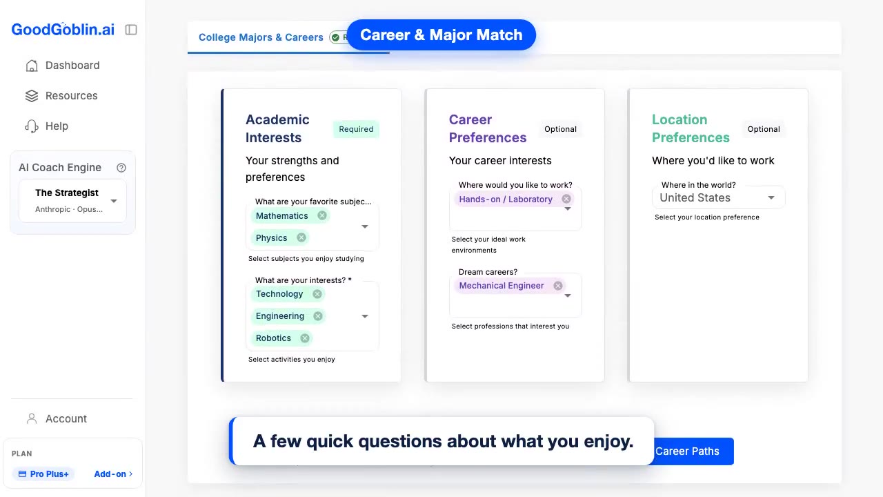 Career & Major Match — Walkthrough