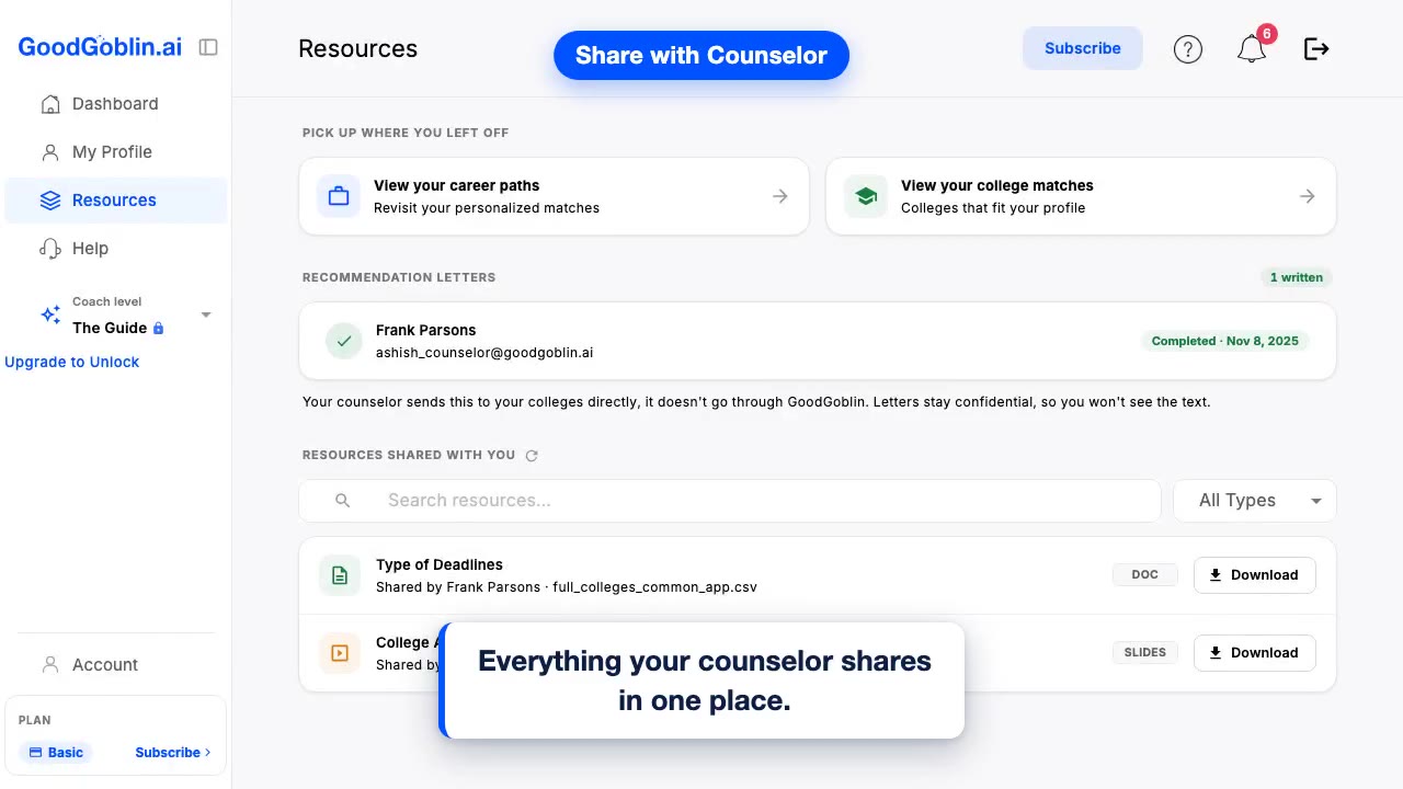 Share Progress with Your Counselor — Walkthrough