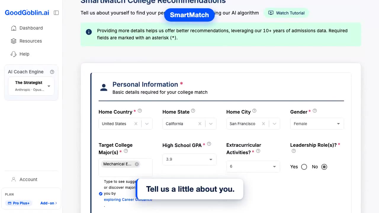SmartMatch College List Builder — Walkthrough